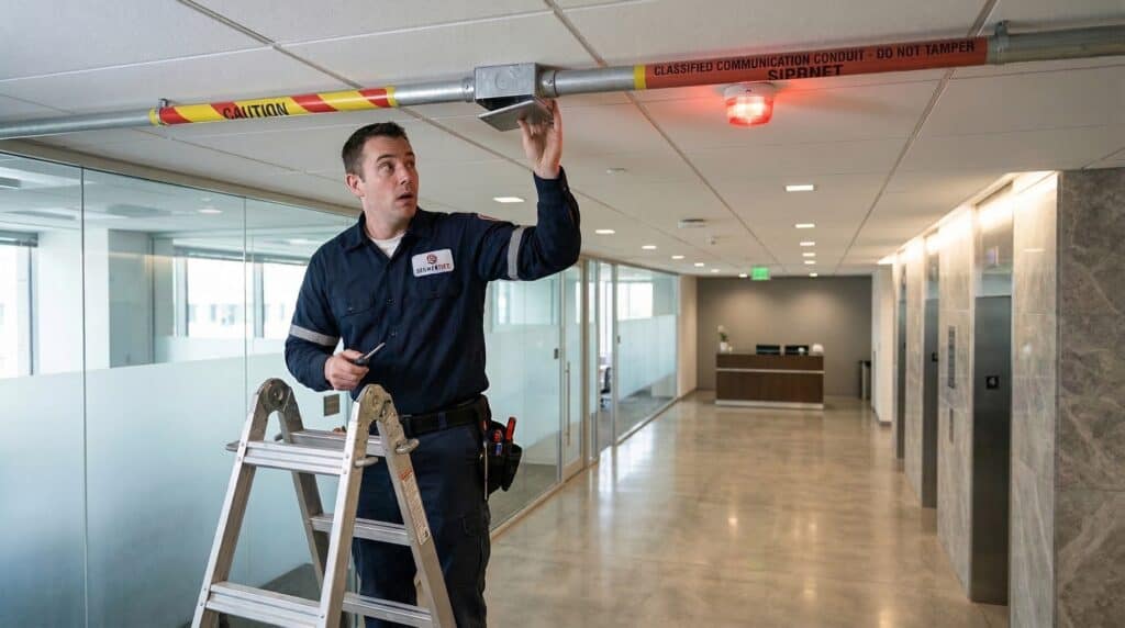 Câble capteur du porteur alarmé ShortPDS protégeant une infrastructure de conduits réseau