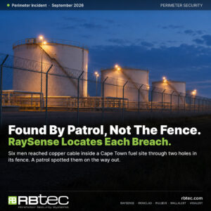 Illustrative photo of fuel storage tanks behind a razor-wire security fence at dusk